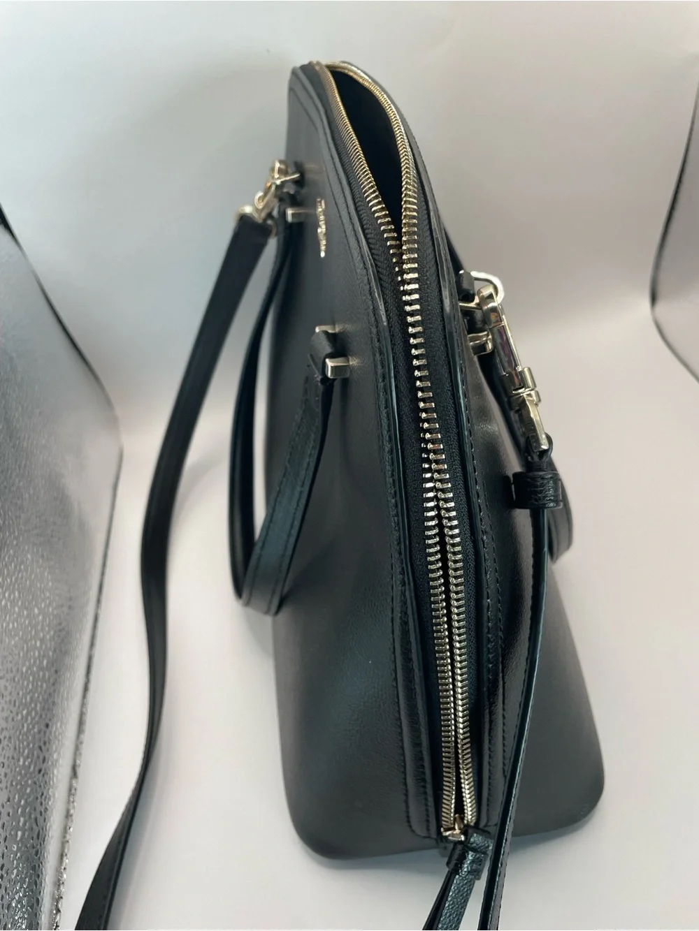 kate spade Black Pebble Leather Dome Satchel with Shoulder Strap
